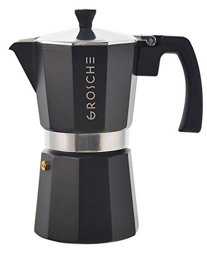 GROSCHE Milano Moka 6-Cup Stovetop Espresso Coffee Maker with Italian Safety Valve and Protection Handle, Black
