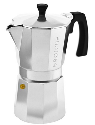 GROSCHE Milano Moka 6-Cup Stovetop Espresso Coffee Maker With Italian Safety Valve, Silver