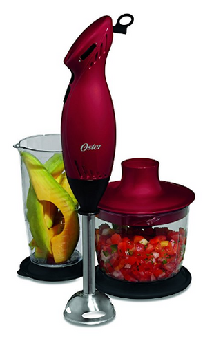 Oster FPSTHB26RDP-000 2 Speed Immersion Hand Blender with Food Chopper Attachment, Red
