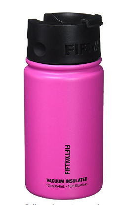 Fifty/Fifty V12004PK0 12oz Pink Double Wall Vacuum Insulated Stainless Steel Water Bottle / Travel Coffee Mug, (Wide Mouth Flip Cap), 1 Pack