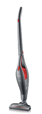 Severin Germany 2-in-1 Cordless Rechargeable Upright Bagless Vacuum Cleaner with Detachable Handle - Includes Brush & Crevice Tools, Red/Platinum Grey