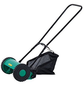 Outsunny 12 Inch 5 Blade Push Lawn Mower with Grass Catcher – Green/Black