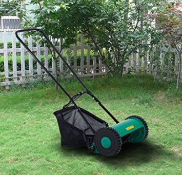 Outsunny 12 Inch 5 Blade Push Lawn Mower with Grass Catcher – Green/Black