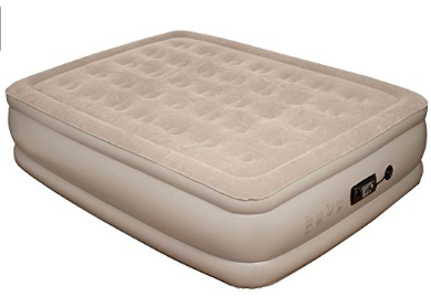 Pure Comfort Suede Top Air Mattress with Built-In Pump, Raised Profile Queen Sized Bed, Tan