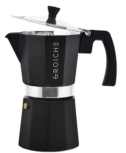 GROSCHE Milano Moka 9-Cup Stovetop Espresso Coffee Maker with Italian Safety Valve and Protection Handle, Black