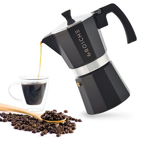 GROSCHE Milano Moka 6-Cup Stovetop Espresso Coffee Maker with Italian Safety Valve and Protection Handle, Black