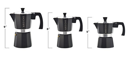 GROSCHE Milano Moka 3-Cup Stovetop Espresso Coffee Maker with Italian Safety Valve and Protection Handle, Black