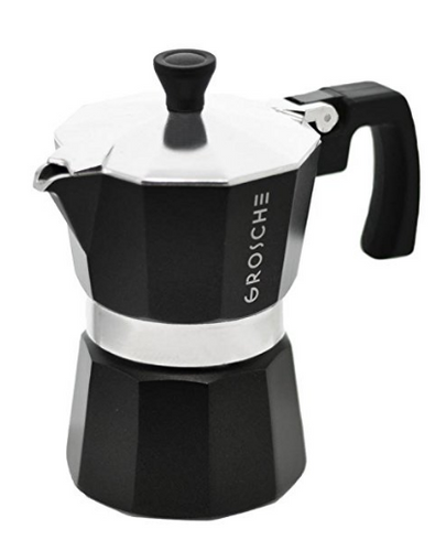 GROSCHE Milano Moka 3-Cup Stovetop Espresso Coffee Maker with Italian Safety Valve and Protection Handle, Black