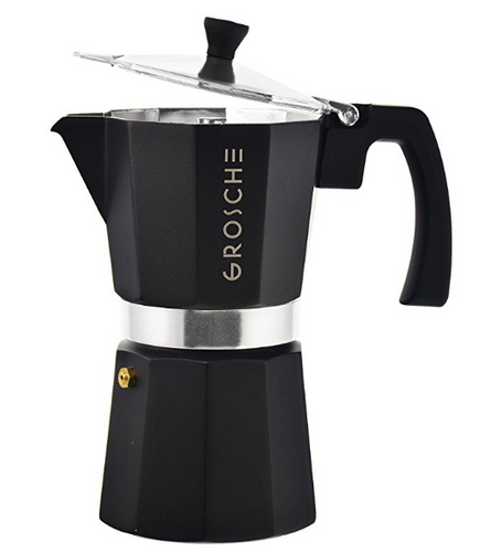 GROSCHE Milano Moka 6-Cup Stovetop Espresso Coffee Maker with Italian Safety Valve and Protection Handle, Black