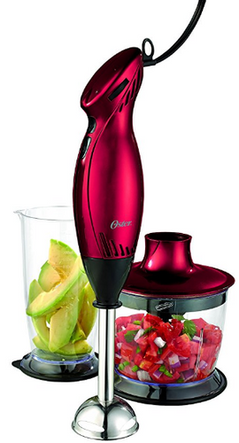 Oster FPSTHB26RDP-000 2 Speed Immersion Hand Blender with Food Chopper Attachment, Red