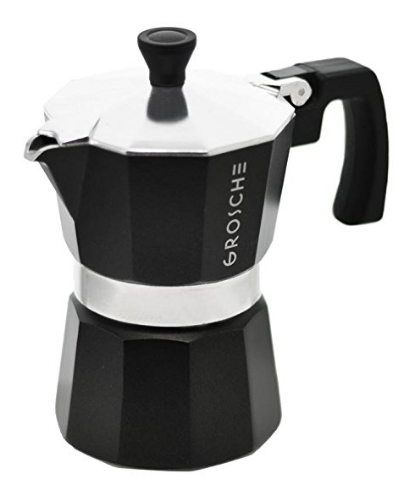 GROSCHE Milano Moka 3-Cup Stovetop Espresso Coffee Maker with Italian Safety Valve and Protection Handle, Black