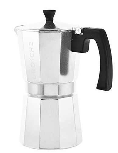 GROSCHE Milano Moka 6-Cup Stovetop Espresso Coffee Maker With Italian Safety Valve, Silver