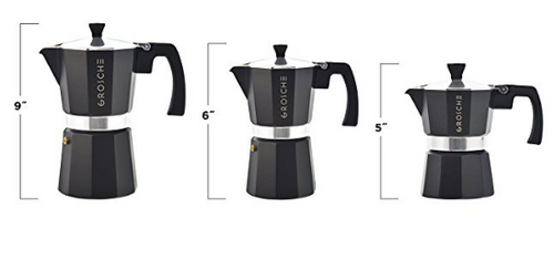 GROSCHE Milano Moka 6-Cup Stovetop Espresso Coffee Maker with Italian Safety Valve and Protection Handle, Black