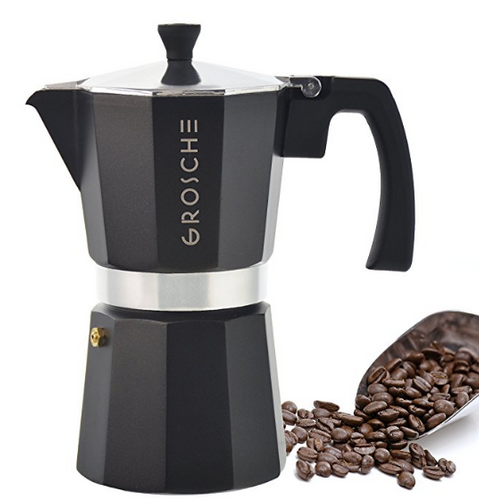 GROSCHE Milano Moka 6-Cup Stovetop Espresso Coffee Maker with Italian Safety Valve and Protection Handle, Black
