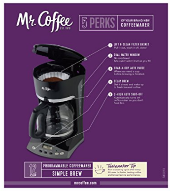 Mr. Coffee Simple Brew 12-Cup Programmable Coffee Maker, Black