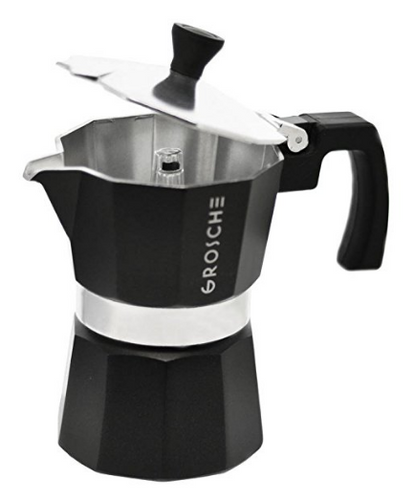 GROSCHE Milano Moka 3-Cup Stovetop Espresso Coffee Maker with Italian Safety Valve and Protection Handle, Black