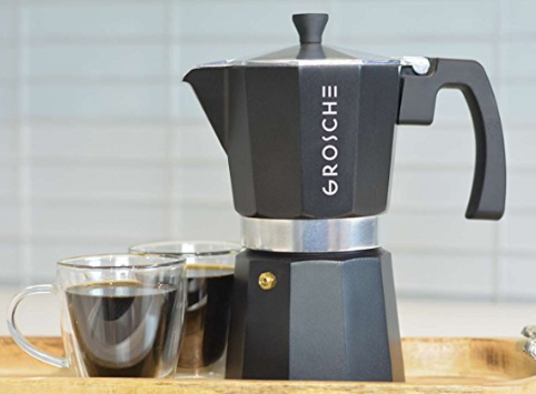 GROSCHE Milano Moka 6-Cup Stovetop Espresso Coffee Maker with Italian Safety Valve and Protection Handle, Black