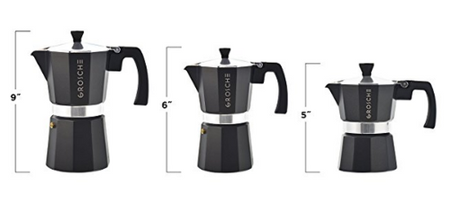 GROSCHE Milano Moka 9-Cup Stovetop Espresso Coffee Maker with Italian Safety Valve and Protection Handle, Black